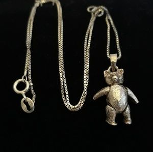 925. Silver Articulated Teddy Bear Charm Necklace